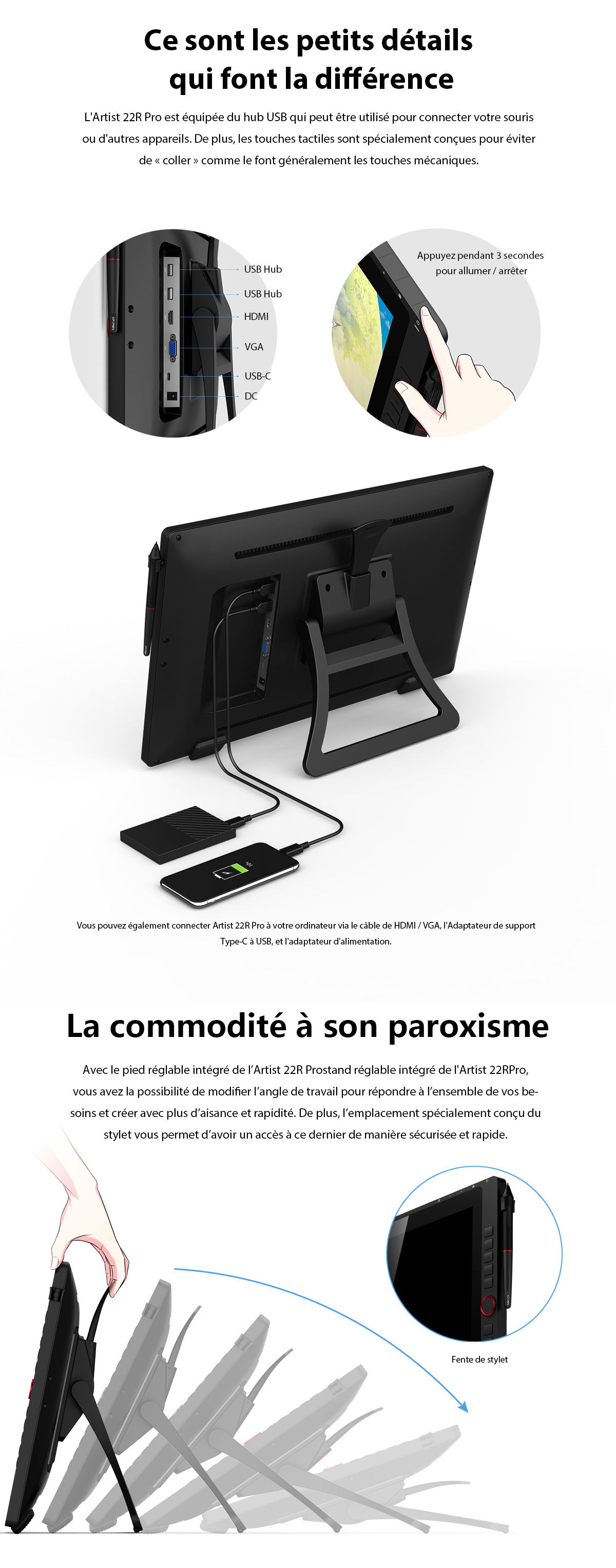 XP-PEN Artist 22R Pro Tablette à Ecran Professionnelle de 21,5 Pouces Moniteur de Dessin avec l'Interface USB-C - Idéal Outil pour l'art Numérique