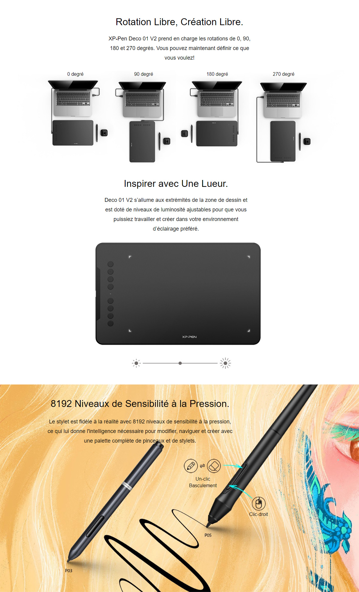 XP-PEN Deco 01 V2 Tablette Graphique à Dessin 10 Pouces Stylet Passif 8192 Niveau et Touches Express Rondes - Compatible avec Windows/Mac/Smartphone Android