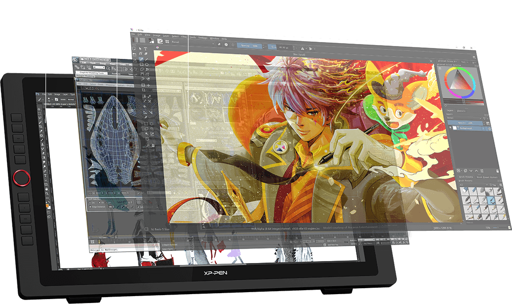  dessiner, concevoir, modéliser et de créer directement sur la écran 21,5 pouces de la XP-Pen Artist 22R Pro 
