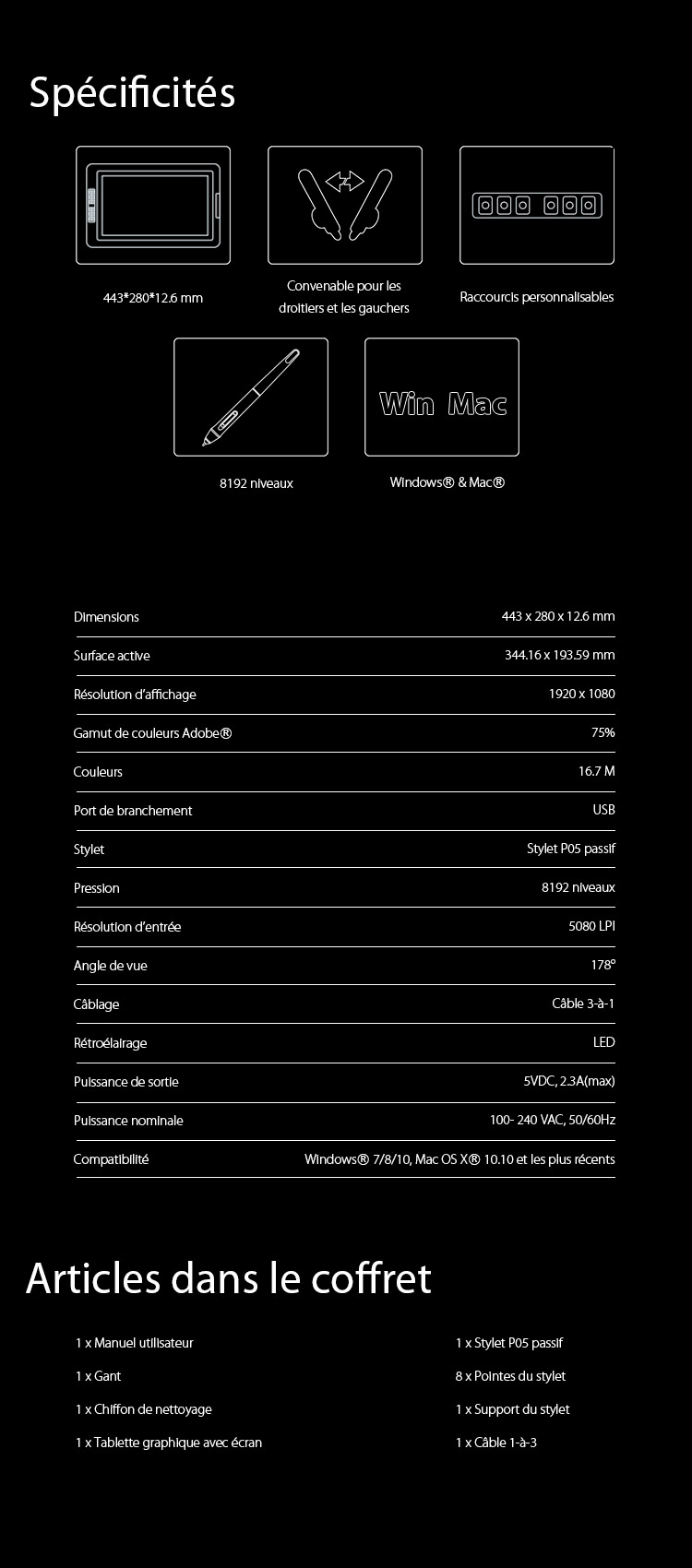 Spécification et Articles du tablette graphique avec écran XP-Pen Artist 15.6