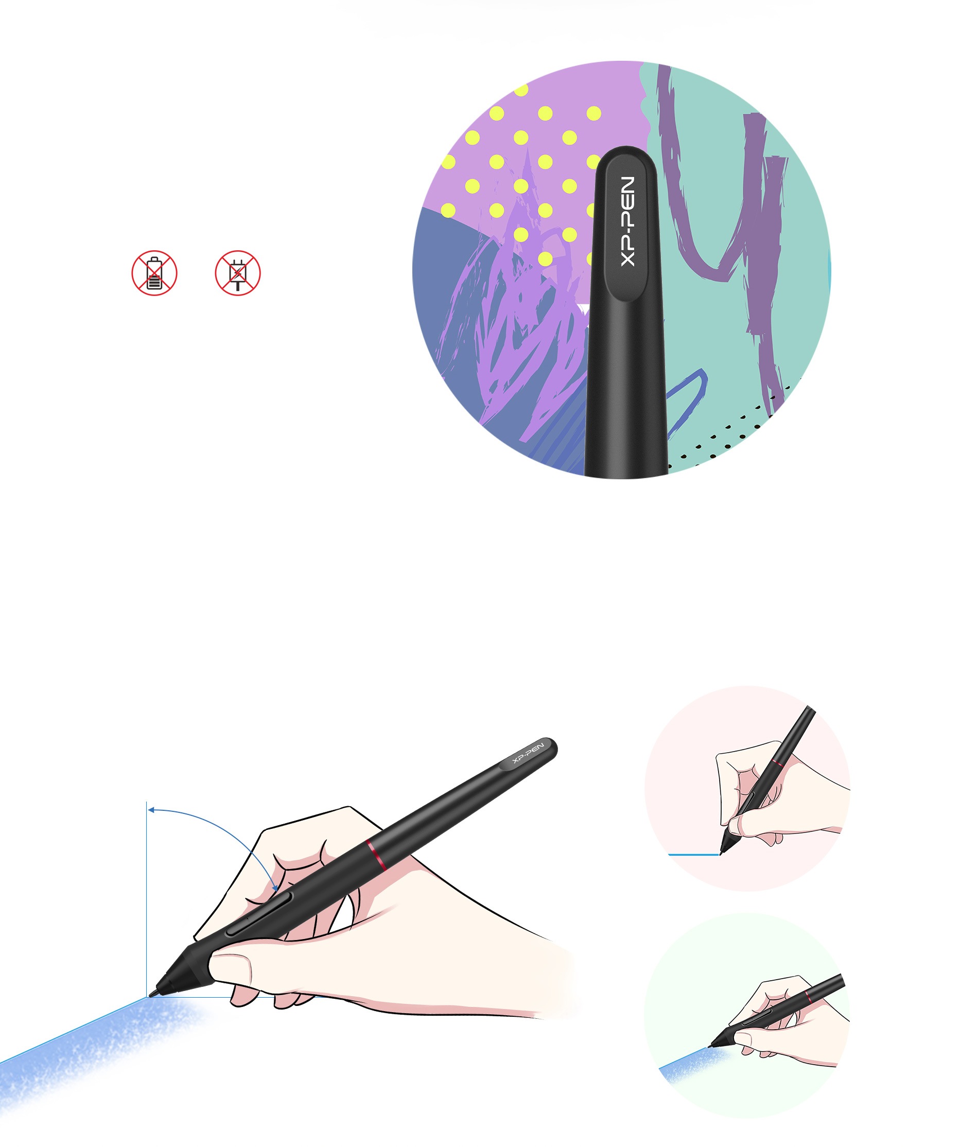 Stylet XP-PEN PA2 Sans Pile - 8192 Niveaux Pression - Inclinaison 60° - Compatible Tablettes Artist Pro